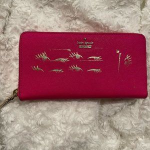 New Kate Spade Hot Pink Lacey Leather Wallet Gold… - image 1